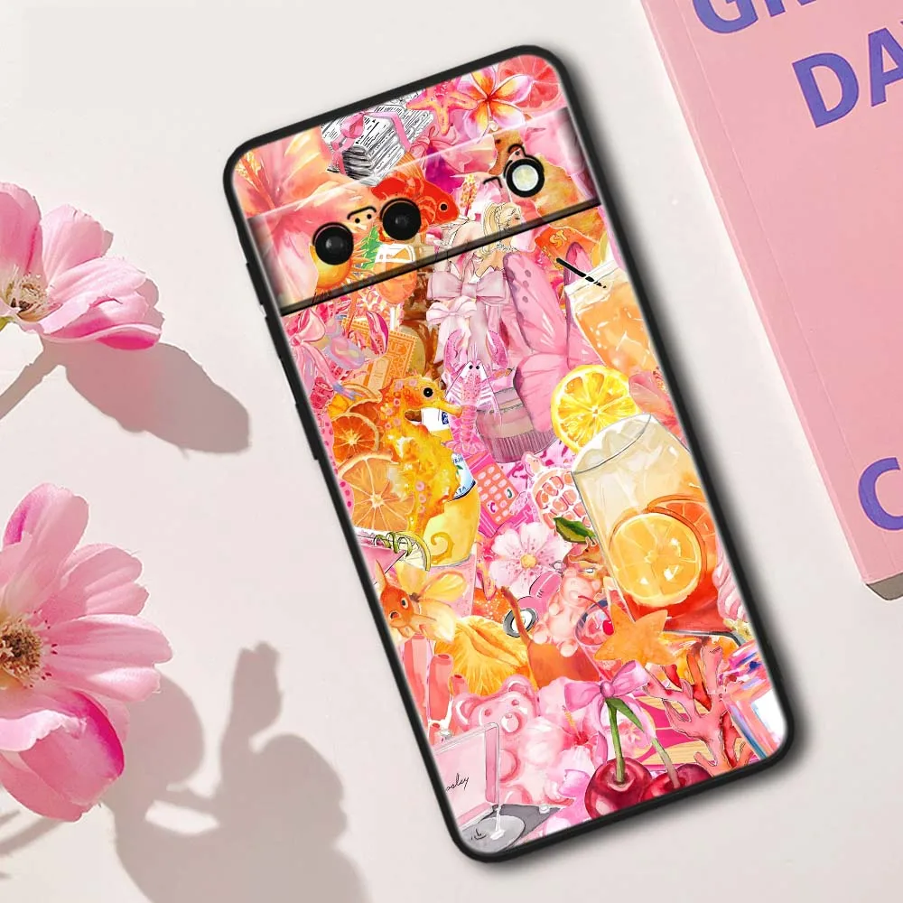 Cartoon Beach Wave Scene Soft Black Phone Case Cover