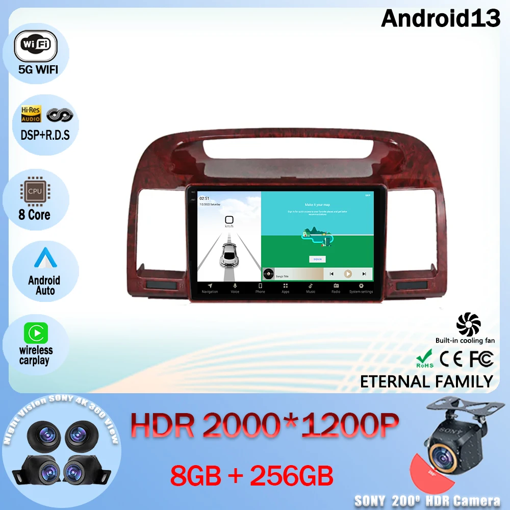 

Android 13 для Toyota Camry 5 XV 30 2001-2006, автомобильное радио, мультимедийный видеоплеер, навигация GPS, Φ, Wi-Fi, BT, 4G LET, ЦП, HDR, QLED