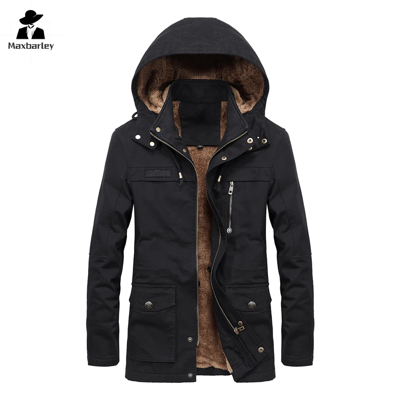 Men's Warm Parka plus size Winter Clothing Thick Cashmere Fleece Cotton Padded Jacket Men's Retro Long Windproof Hooded Coat