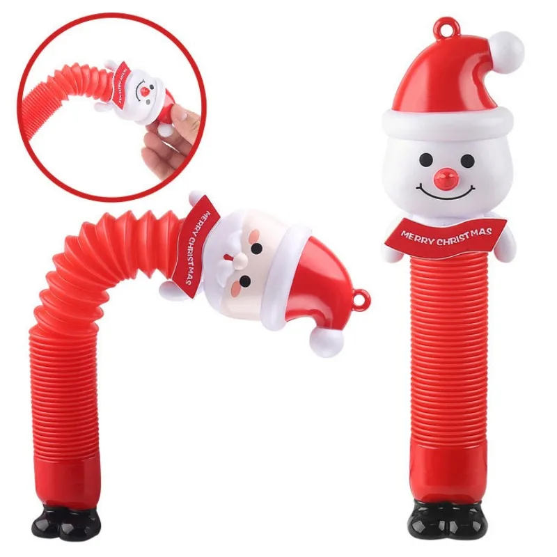 POP Tube Telescopic Tube Pressure Relieving Toys Sound and Light Santa Claus Toy Decompression Artifact Children's Holiday Gift 20 pieces stylish multi color mini pop tubes stretch pull tube toy soft fidget finger decompression sensory tube toys