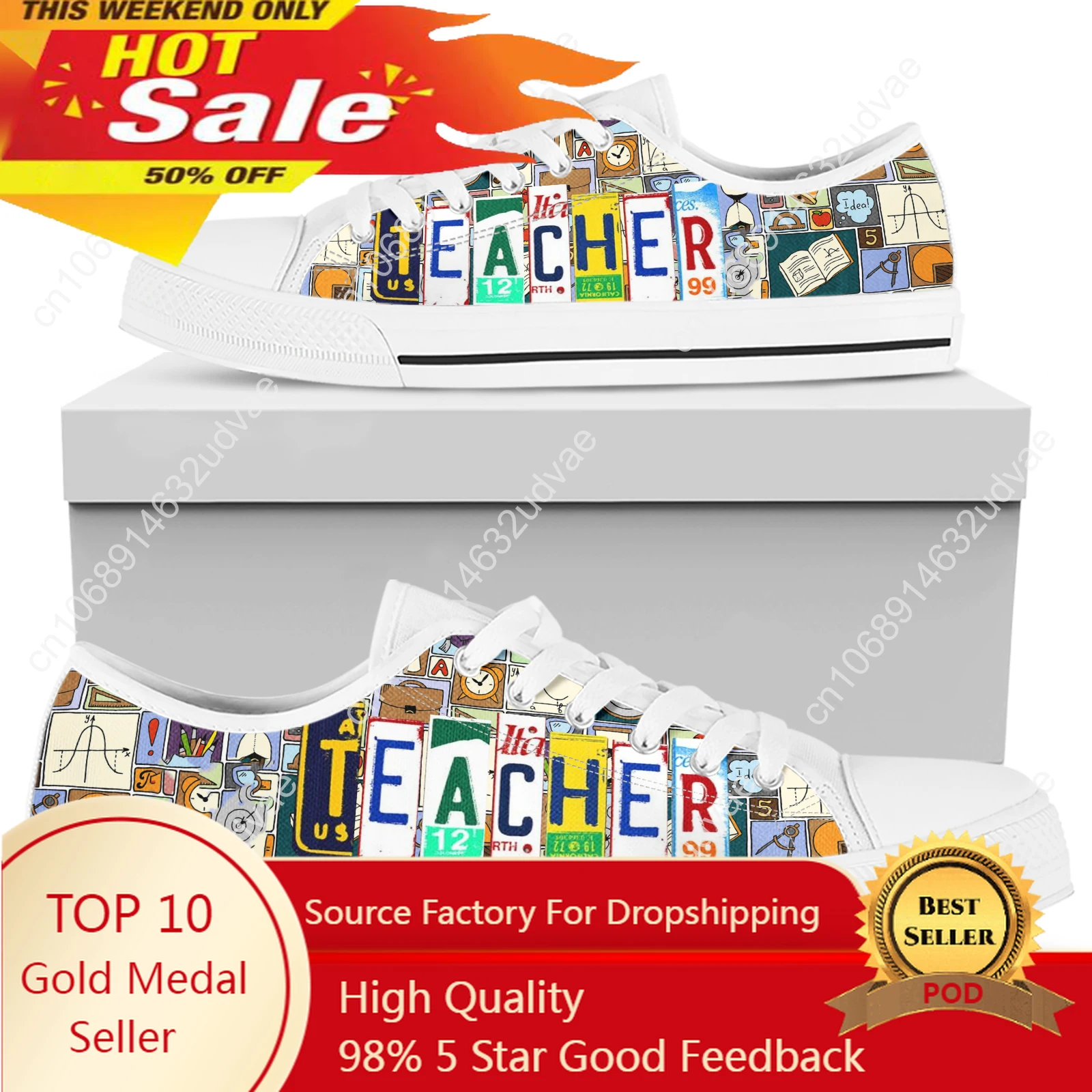 Sneakers Women Shoes 2024 License Plate Teacher Pattern Canvas Shoes Casual Women Sport Shoes Flat Lace-Up Zapatillas Mujer