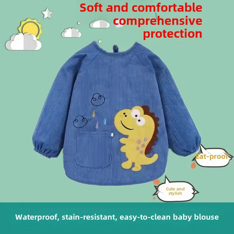 Waterproof Crystal Velvet Children's Feeding Smock Anti-Dirty Eating Clothes Boys Girls Bibs Baby Outerwear Autumn Winter