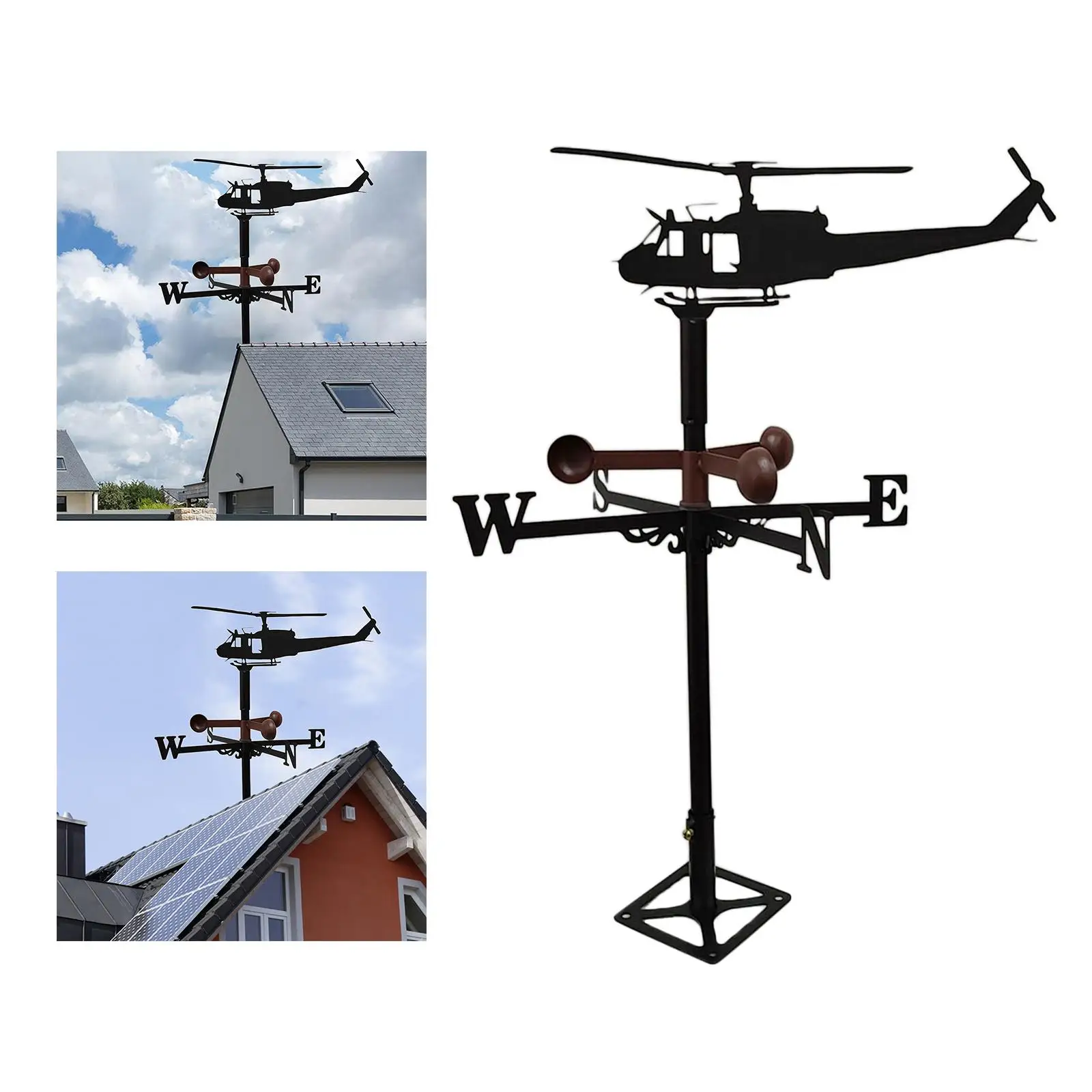 Farmhouse Helicopter Weather Vane Roof Mount, Wind Direction Indicator Kit Outdoor Bracket Weather Vane for Garden Yard Lawn