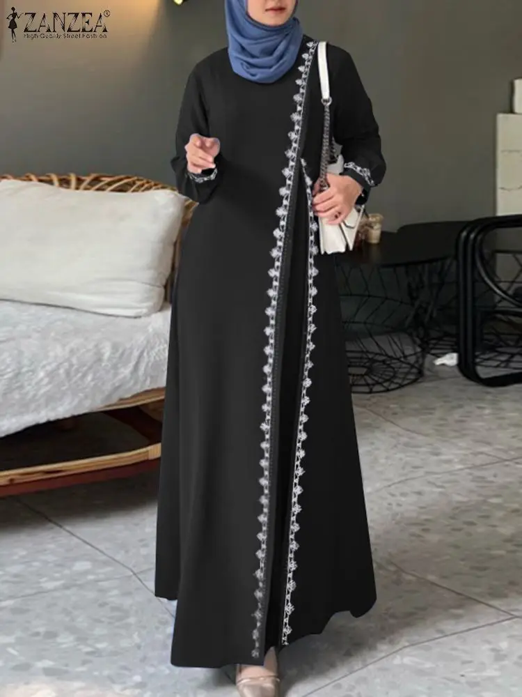 

2024 ZANZEA Модное Длинное кружевное вязаное крючком Макси Сарафан мусульманское модное платье Abaya Дубай платья женское платье мусульманская одежда