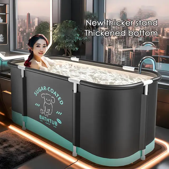 Portable Foldable Bathtub – Thick Insulated Soaking Tub For Shower Stall, Camping, Small Spaces, 45.3x23.6x19.7"