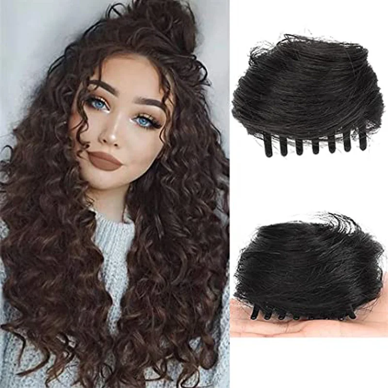 Synthetic clip on the elastic band of the hair messy clip on hair patch loop wrapped around messy for women