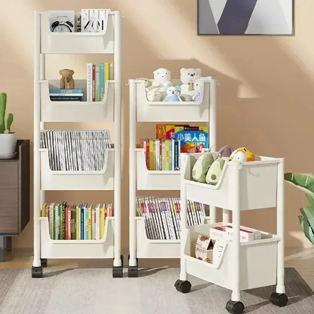 Scaffale a carrello per libri, mobiletto salvaspazio per cucina, bagno, soggiorno, organizer domestico, scaffale angolare stretto per cucina - immagine 3
