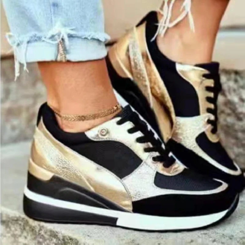

2023 Autumn Wedges Women Sneakers Fashion Casual Shoes Lace-up Platform Sports Shoes Women Patchwork Trainers Vulcanized Shoes