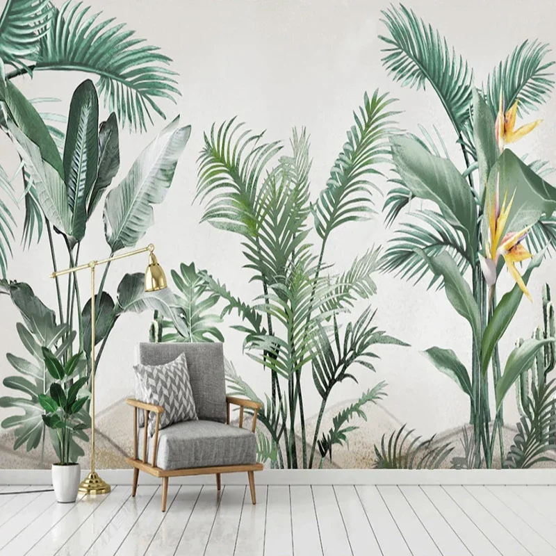 

Custom Photo Wallpaper 3D Hand Painted Plants Green Leaves Mural Living Room TV Sofa Bedroom Home Decor Papel De Parede 3D Sala