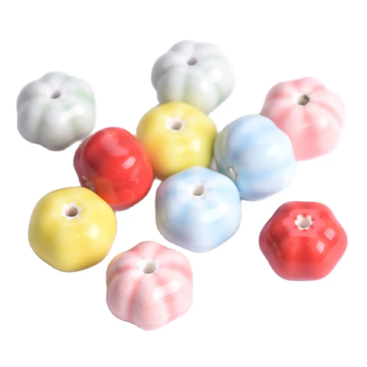 

10pcs Pumpkin Shape 13x10mm Handmade Glazed Ceramic Porcelain Loose Spacer Beads lot for Jewelry Making DIY Crafts Findings