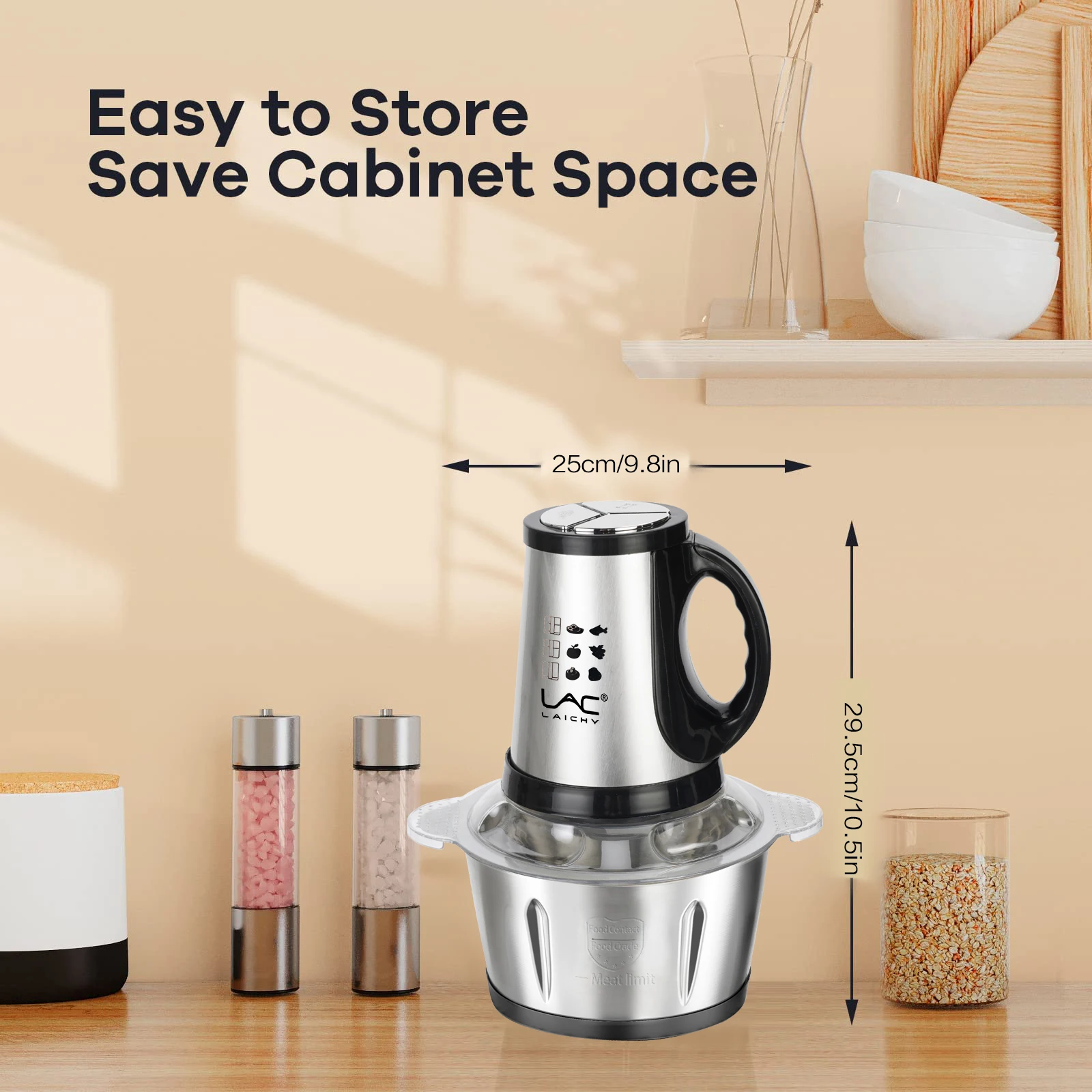 LAC Household Stainless Steel 3l Multi-Function Electric Meat Grinder  With Safety Lock Minced Stuffing Mixer Blade Detachable 3