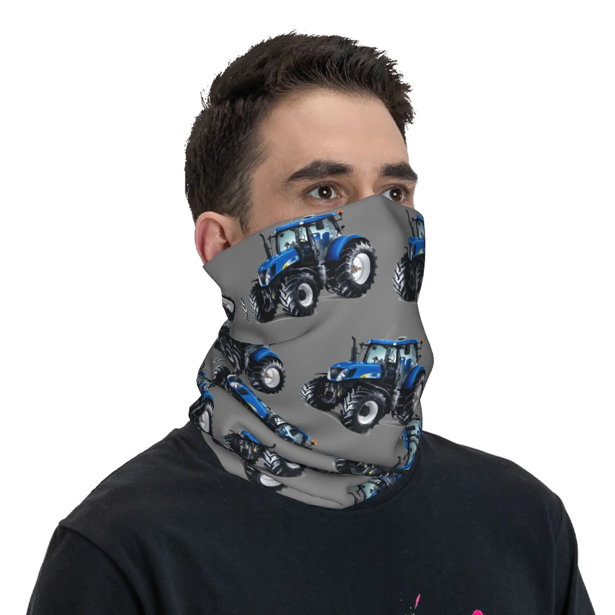 Tractor Bandana Neck Gaiter for Ski Hunting Women Men Wrap Scarf Heavy Machinery Balaclava Warmer Blue