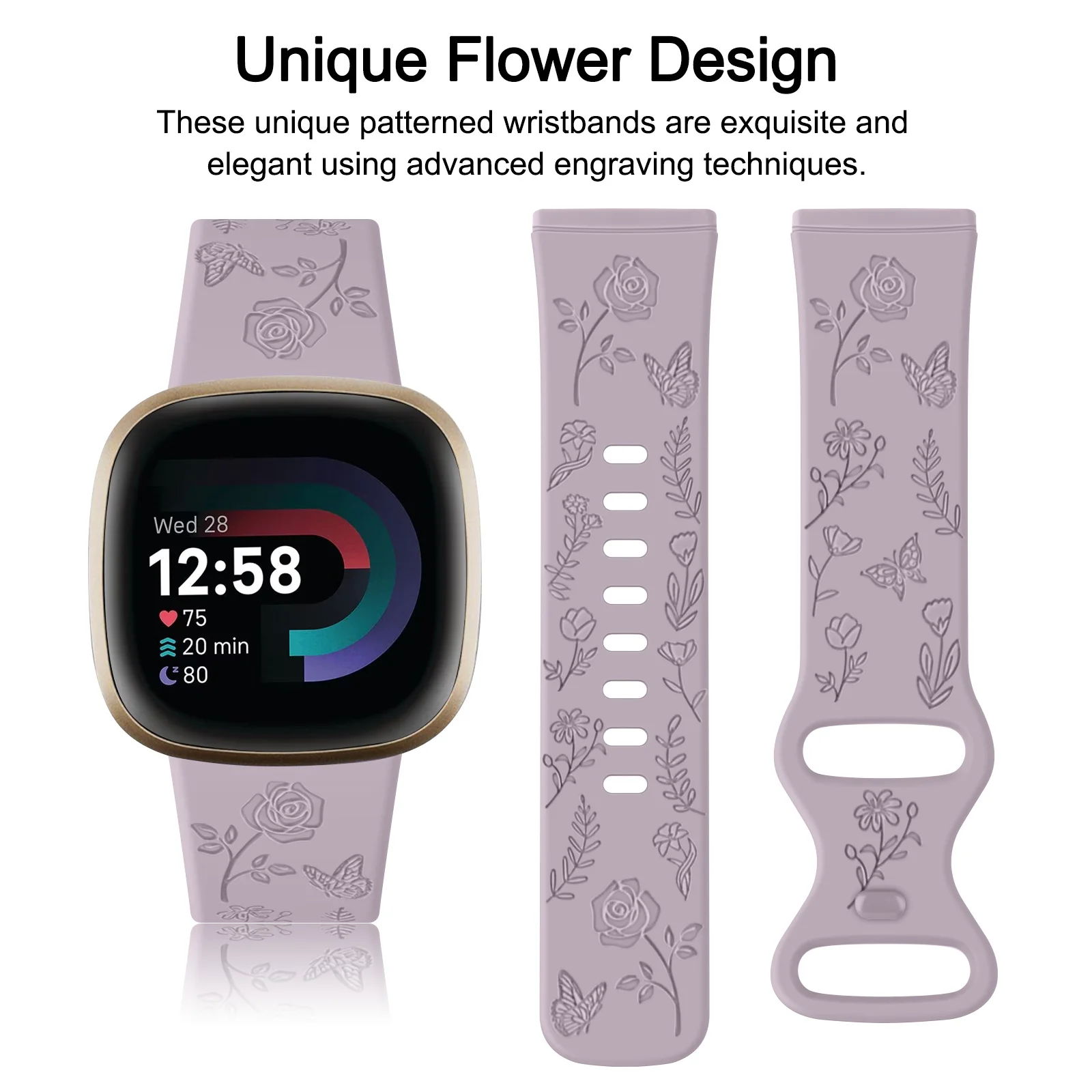 Floral Engraved Soft Silicone Watch Band Accessory