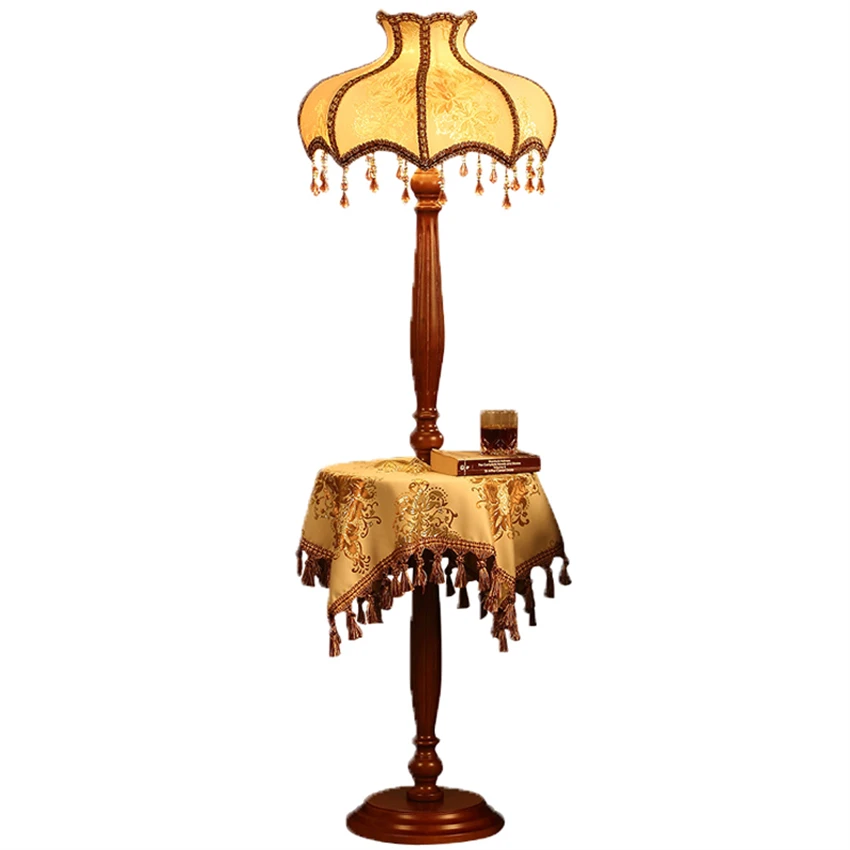 

European court lace cloth floor lamps living room bedroom American vintage wood art standing floor lights wedding gift fixtures