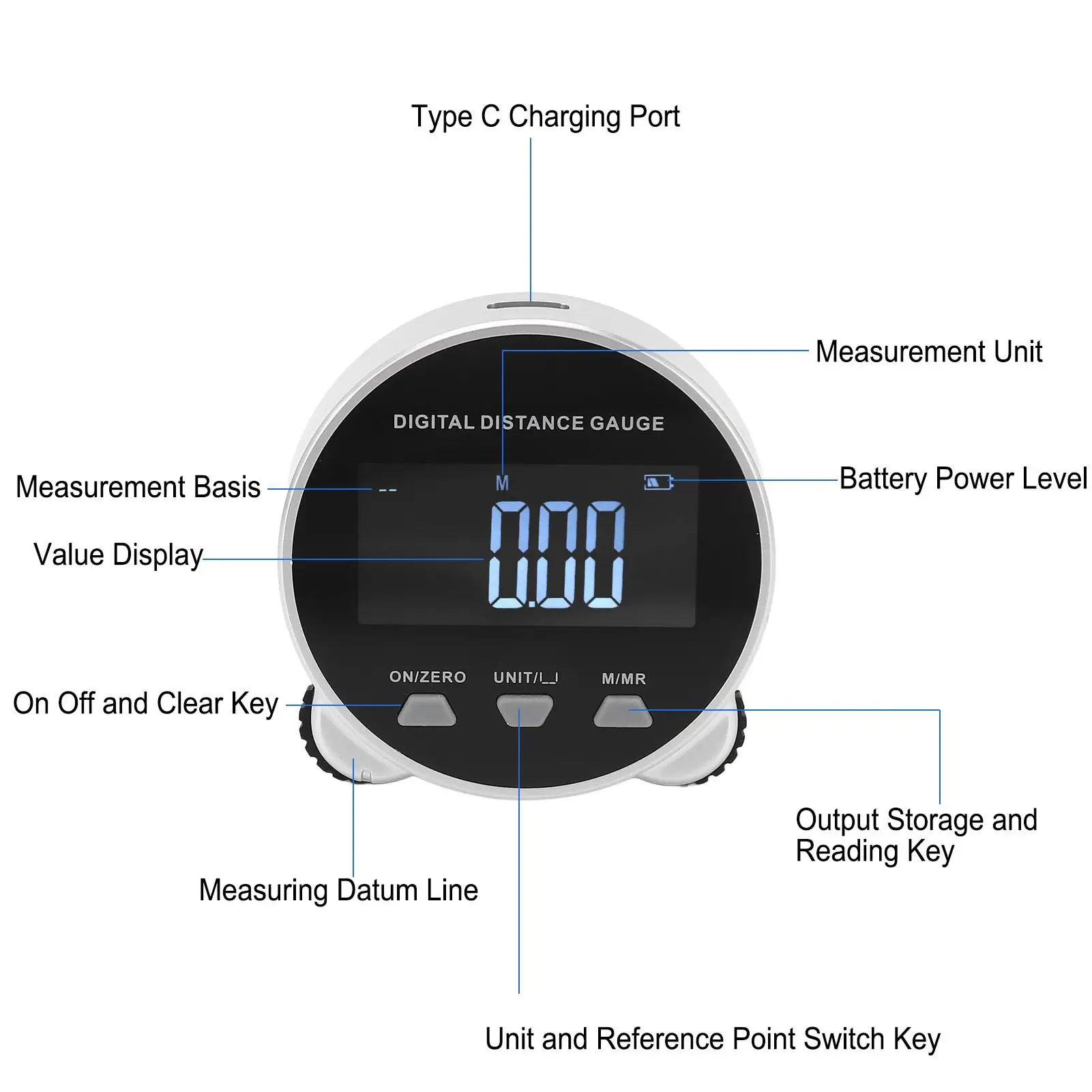 High Precision Digital Distance Measuring Tool 0-199.999m Rechargeable Gauge for linear & Circular Measurements