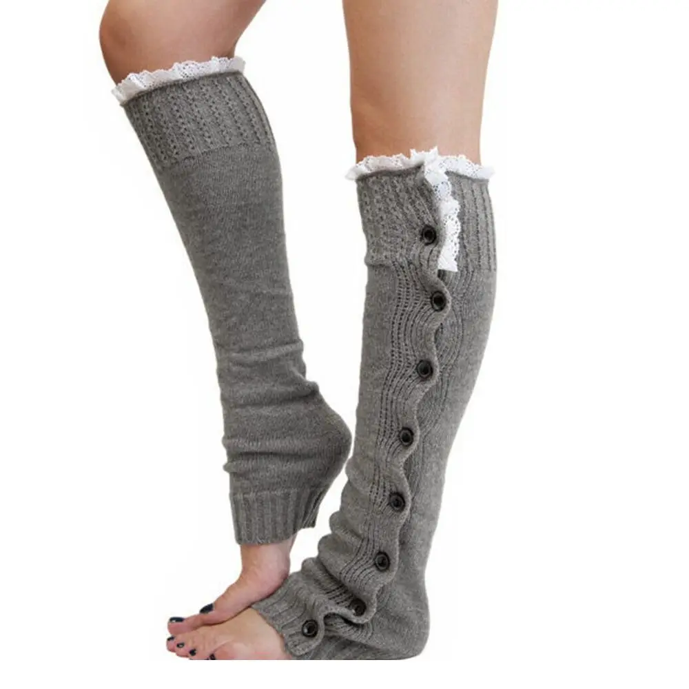 Quality Knitted Ankle Warmers Boot Winter Leg Warm Elastic Lace Knee High Long Foot Covers Soft Warmer Socks_voghion.com