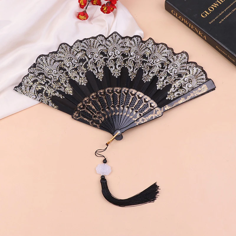 Art Craft Gift Chinese Style Folding Fan Hand Gold Powder Plastic Fan Dance Wedding Party Folding Fan Gift Home Decor