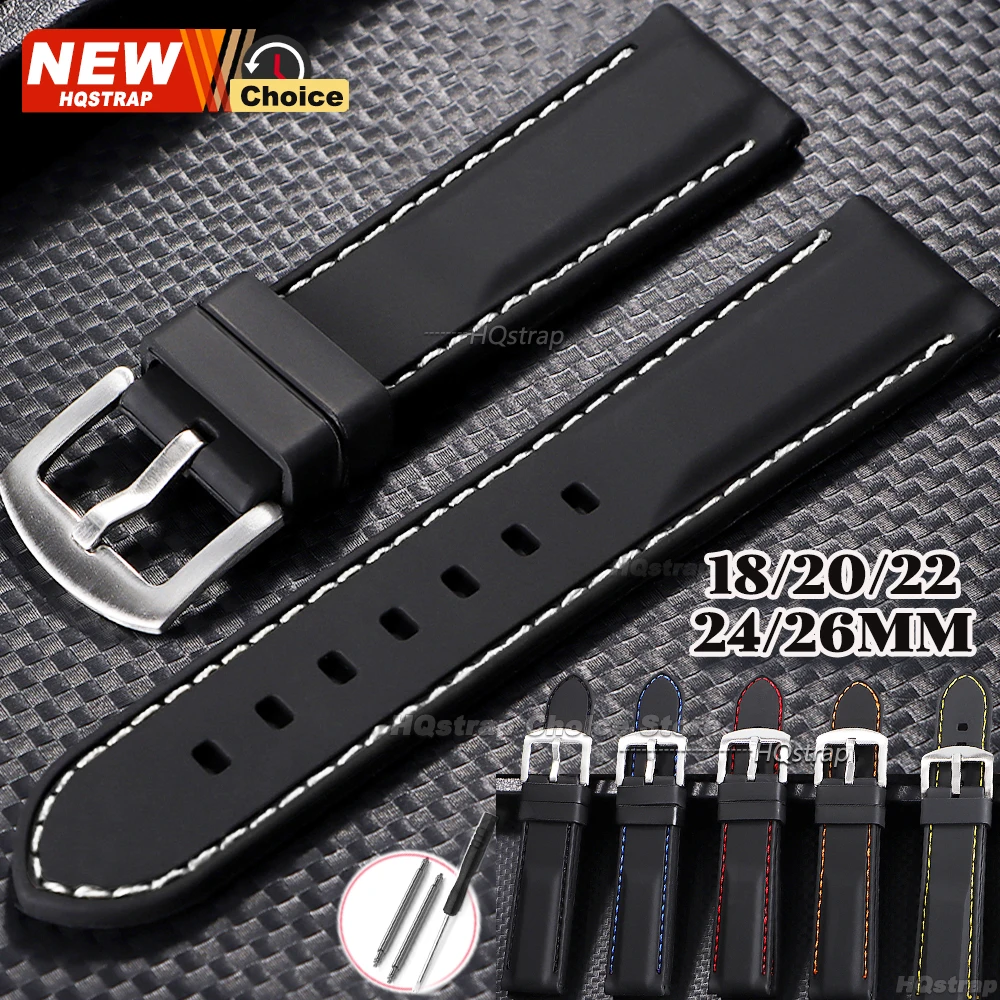 스티칭 스포츠 실리콘 시계 밴드 18mm 20mm 22mm 24mm 26mm 두꺼운 고무 스트랩 남성용 방수 팔찌 유니버설 손목밴드