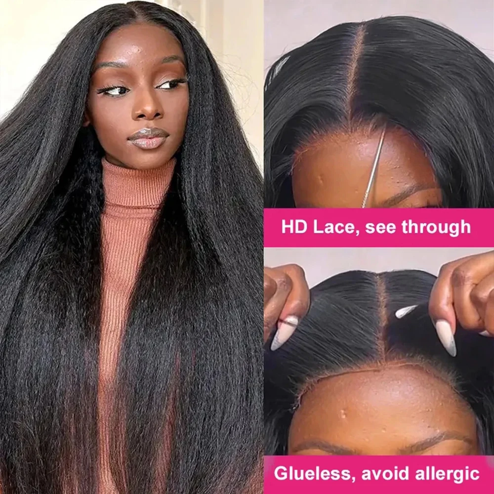 Kinky Straight Human Hair Wigs HD Lace Wig 13x6 Human Hair 13X4 Lace Front Wig Precut Lace Yaki Glueless Wig Ready to Go