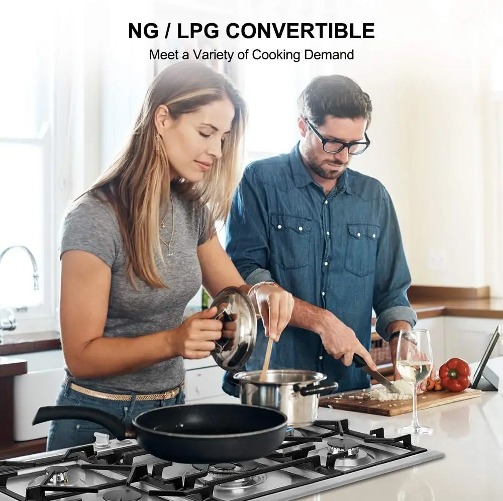 Built In Gas Rangetop High Efficiency Burners, NG/LPG Convertible Stainless Steel Gas Stove