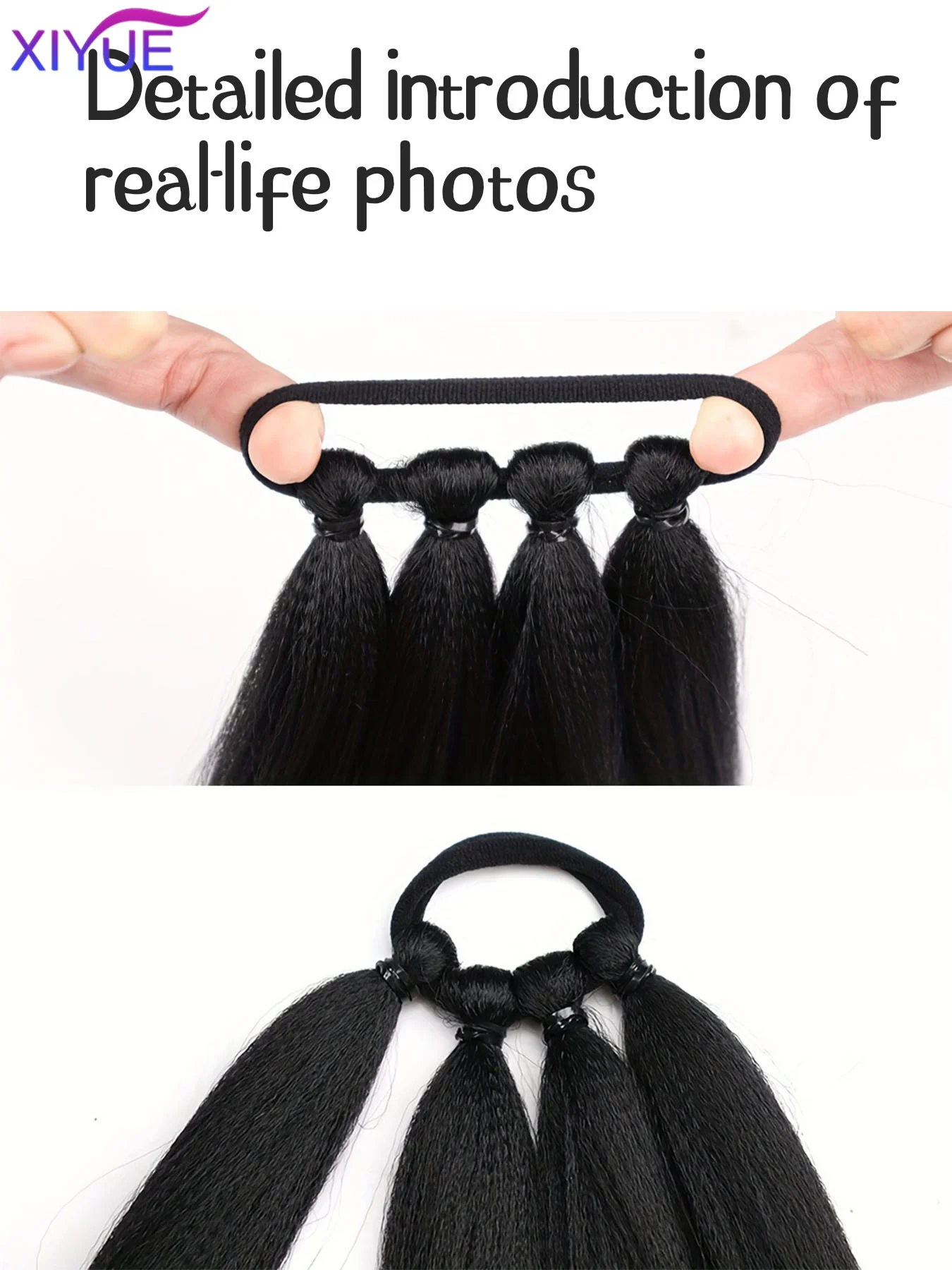 XIYUE Ponytail Extensions Synthetic Boxing Braids Wrap Around Chignon Tail With Rubber Band Hair Ring 28 Inch Brown Ombre Braid