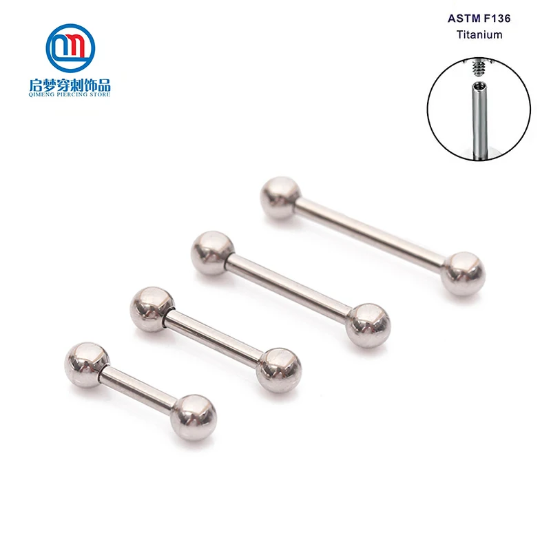 16G ASTM F136 Titanium Internally Threaded Straight Barbell Tongue Stud