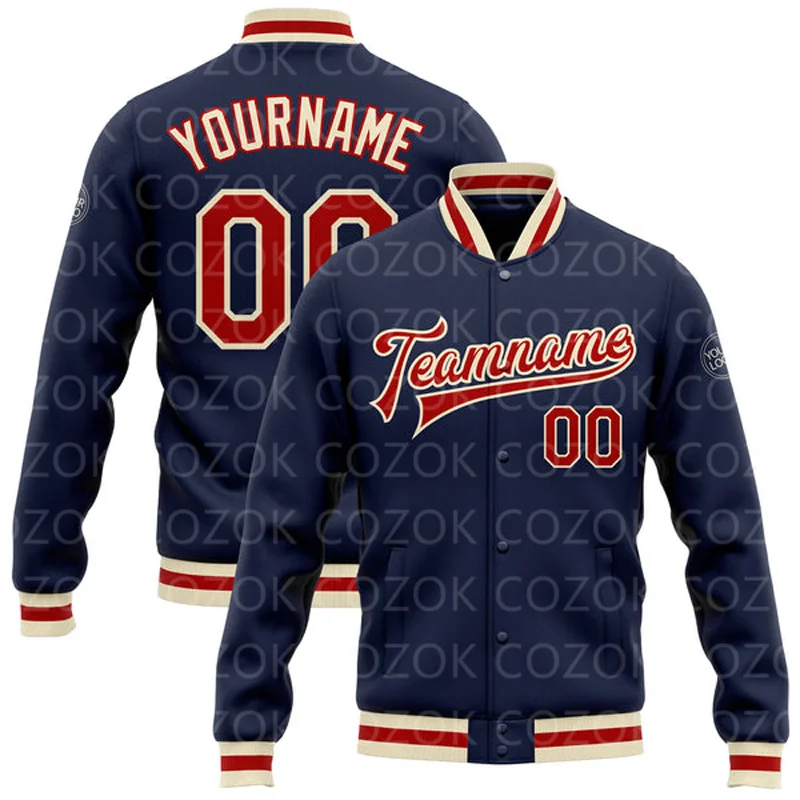 Custom Blue Green Yellow 3D Printed Baseball Button Jacket Bomber Full-Snap Varsity Letterman Jacket