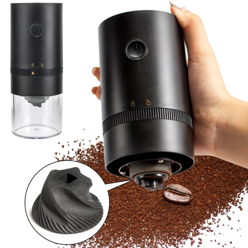  Molinillo de café eléctrico portátil, mini molino automático de  granos de café con grosor ajustable, 1800 mAh cargable para camping,  viajes, exteriores e interiores : Hogar y Cocina