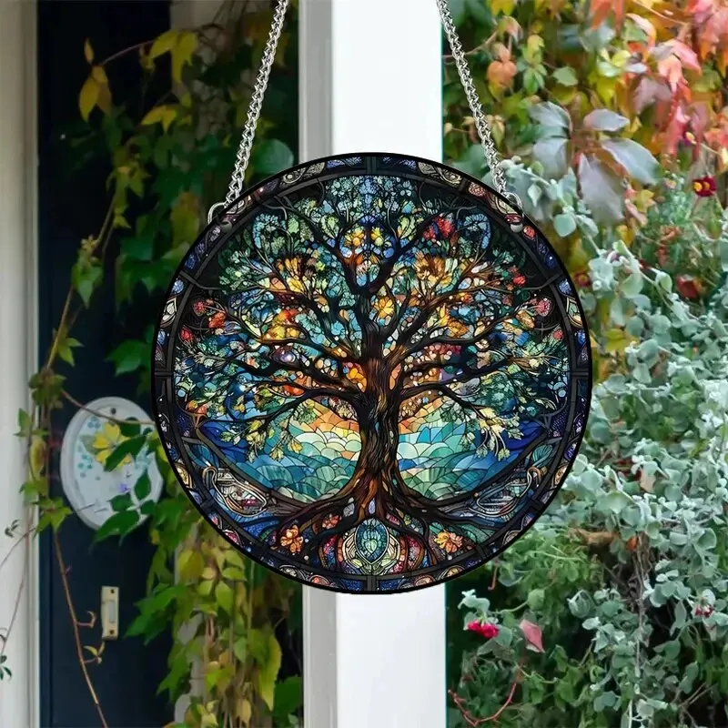 1pc Acrylic Wall Hanging Porch Decoration Holiday Decoration Painted Window Hanging Window Hanging Ornament Round Sign. 2