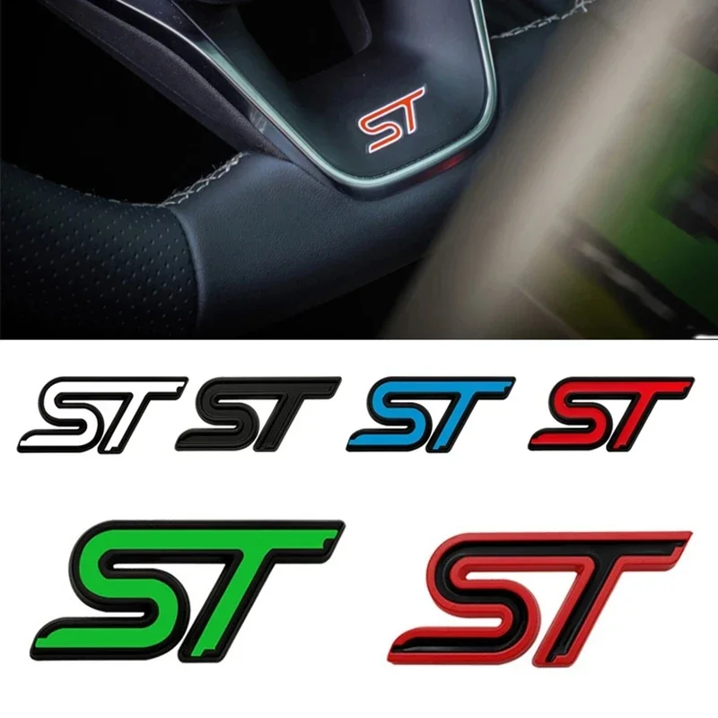 3D Metal Car Logo St Distintivo Del Volante Per Ford Focus 2 3 K2 Mk3 Mk7 Kuga Puma Explorer Edge Fiesta St Sticker Accessori
