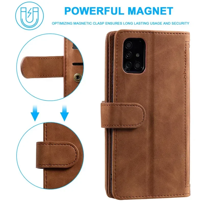 Flip Leather Case Coque For Samsung Galaxy A16 A36 A15 A25 A35 A55 A14 A24 A34 A54 A13 A23 A33 A53 A52 Zipper Wallet Card Cover 4