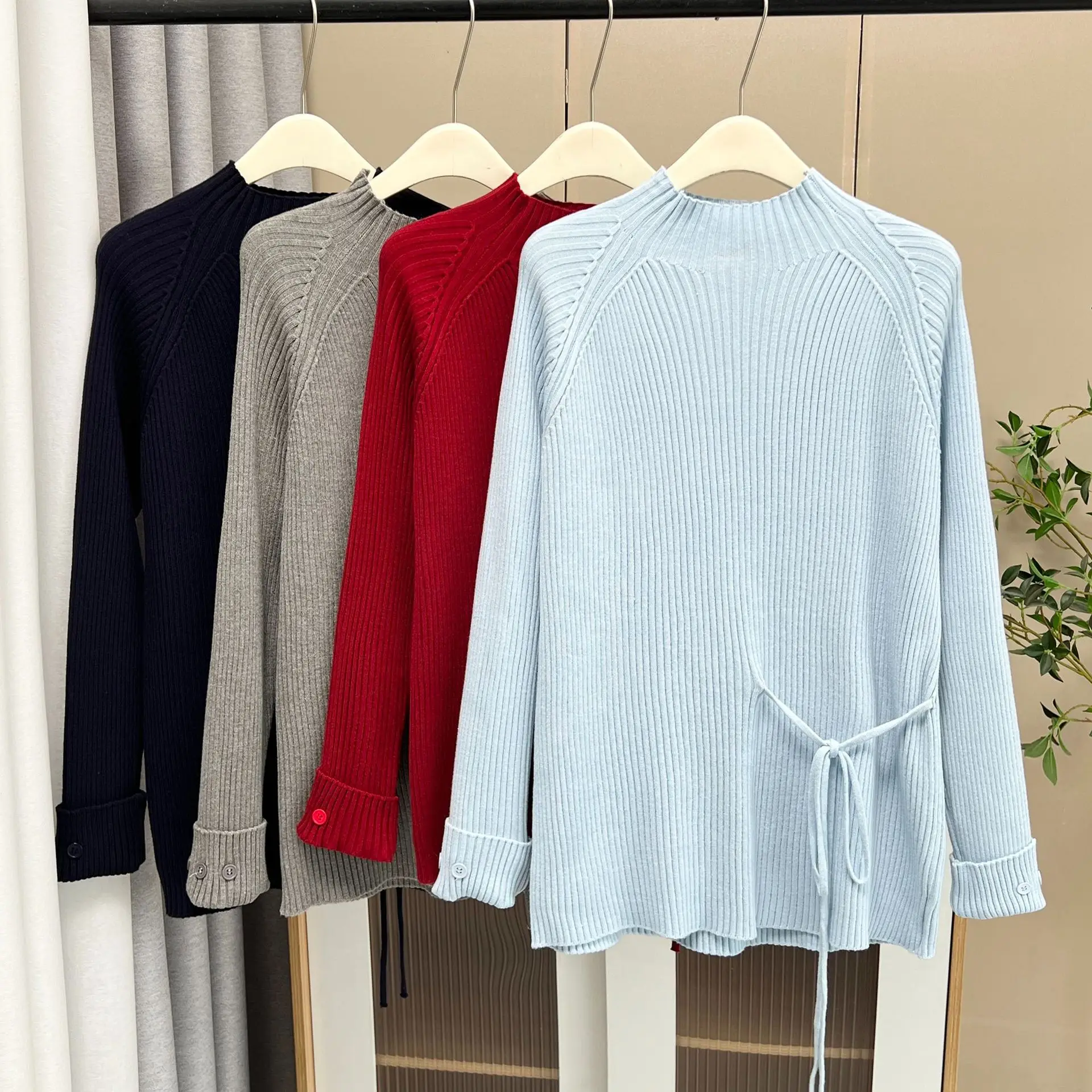 XXXXL Fashion Plus Size Women's Sweaters Autumn And Winter Korean Version New Style Thickened Mock Neck Belt Pullovers 8523