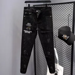 New Arrival Fashion Luxury Brand Designer with Print Hip-hop Boyfriend Men's Slim Luxury Denim Jeans Pants Cowboy Pants for Men