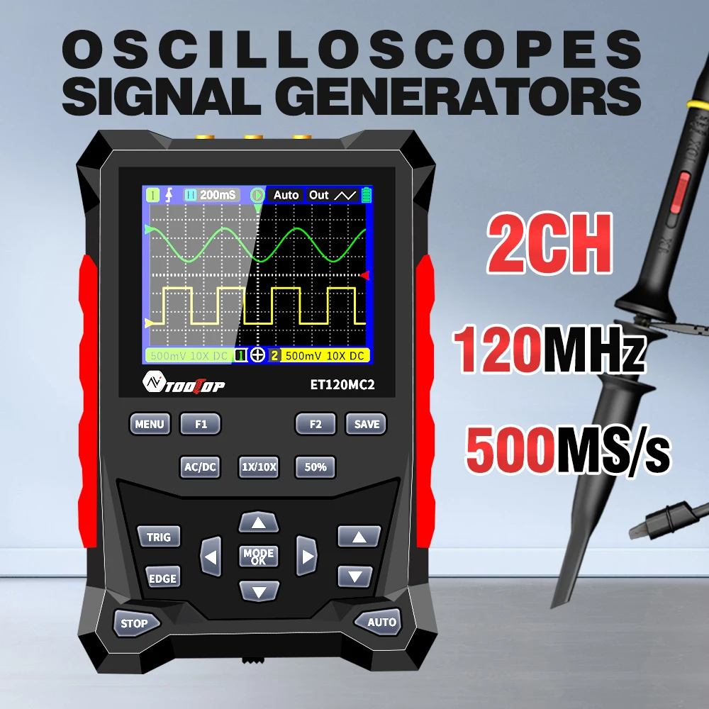 TOOLTOP ET120MC2 120MHz Portable Smart Oscilloscope Dual Channel 500MSa/S Oscilloscope Data Storage For Home Appliance Repair digital oscilloscope