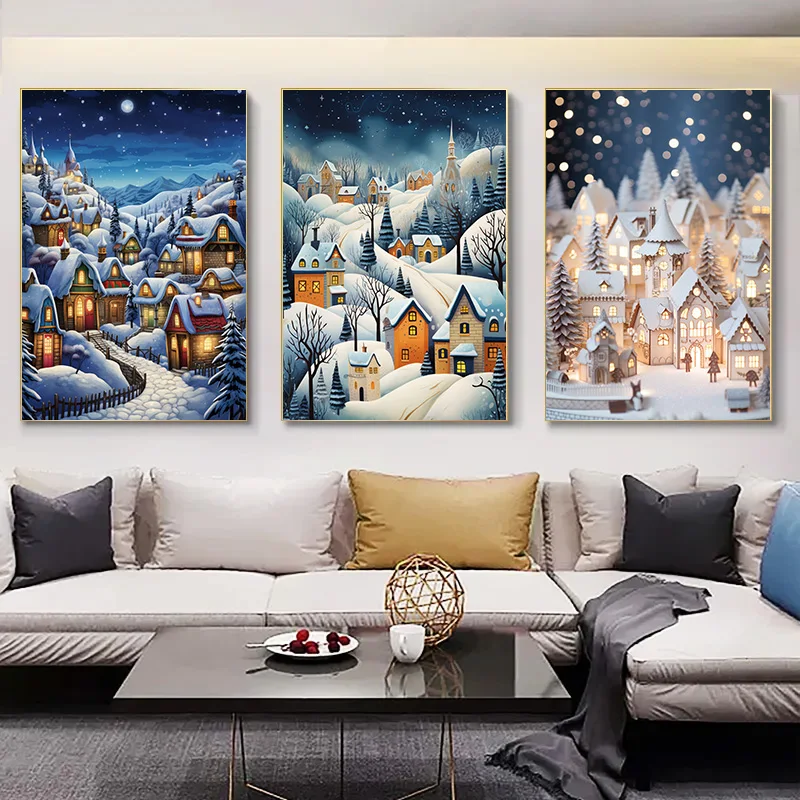 

Posters for Wall Decoration Painting Healing Style Snowy Scenery Home Decorations Small Town Home Decor Interior Paintings 1pcs