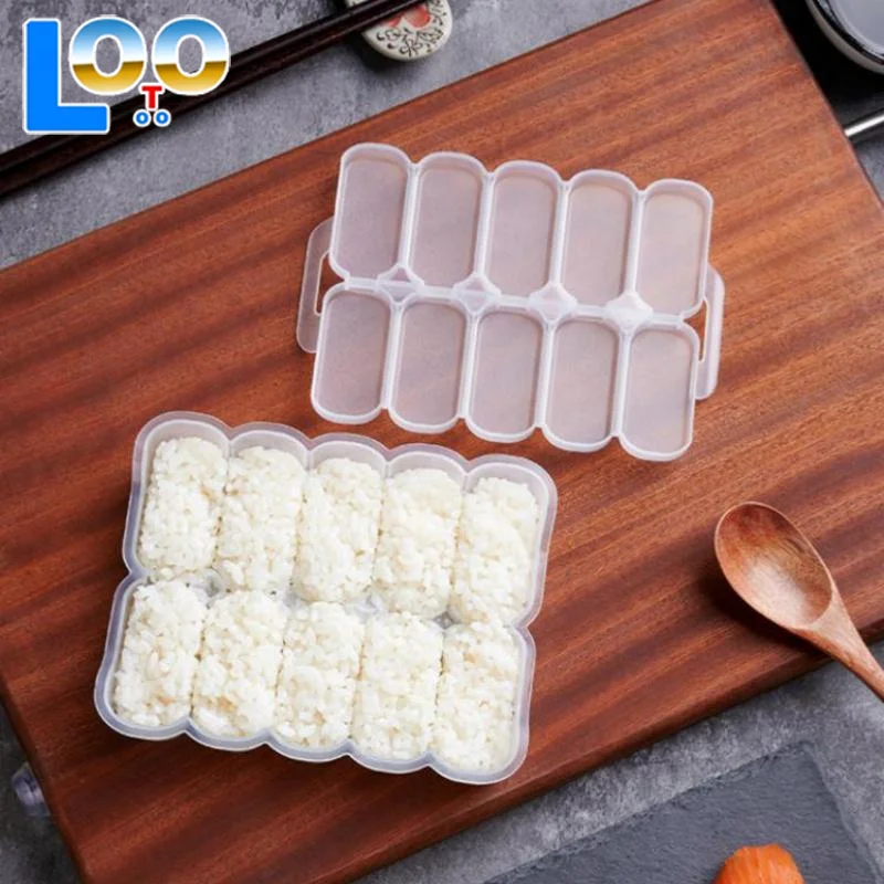 10칸 쌀밥 틀, 밥주걱 포함, 스시 논스틱 압력 보관함, 도시락 도구, DIY 홈키친 투명 오니기리 틀