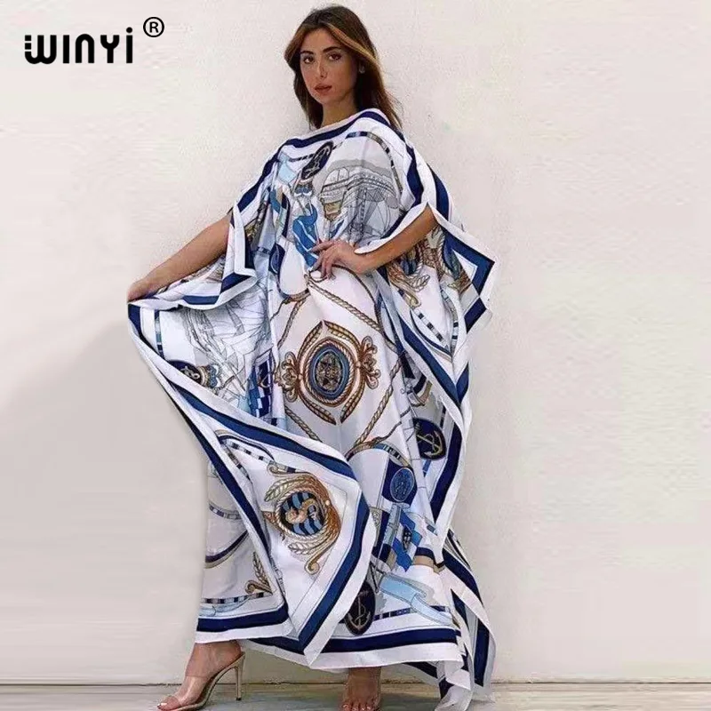 

Printed Dresses For Women 2021 Fashion Design Loose Dress Batwing Maxi Long Femme Vestidos Summer Autumn Party Elegant Dress