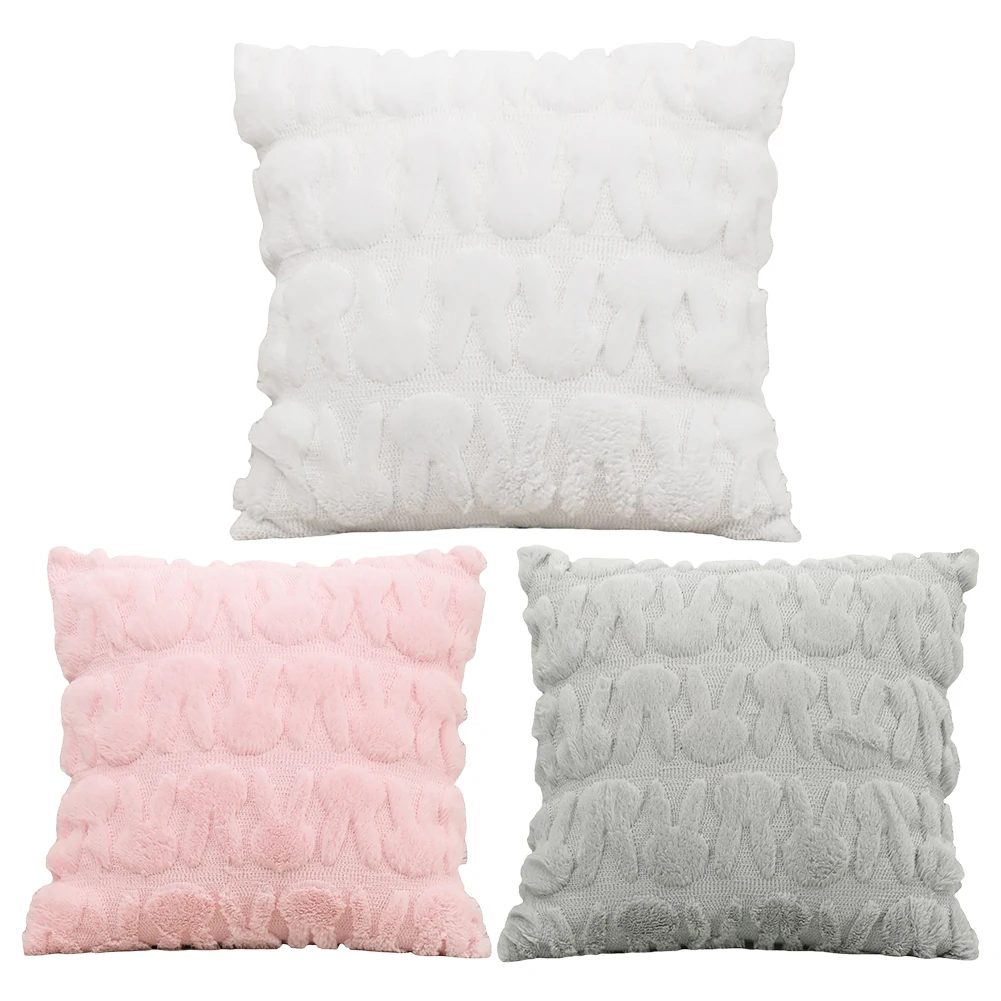 Easter Bunny Soft Cushion Case 45x45cm Plush Rabbit Jacquard Pillowcase Bunny Faux Fur Pillow Case for Living Room Bedroom