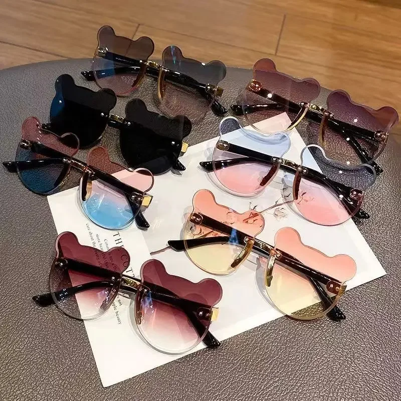 Kids Cute Bear Sunglasses Cartoon for Boy Girl Children Rimless Sun Glasses UV400 Outdoor Sunscreen Frame