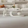 Modern Stone Coffee Table, Abstract Metal Base Living Room Table, 40 in (White, 47"x24"x17") 2