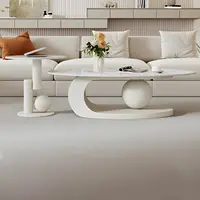 Modern Stone Coffee Table, Abstract Metal Base Living Room Table, 40 in (White, 47"x24"x17") 2