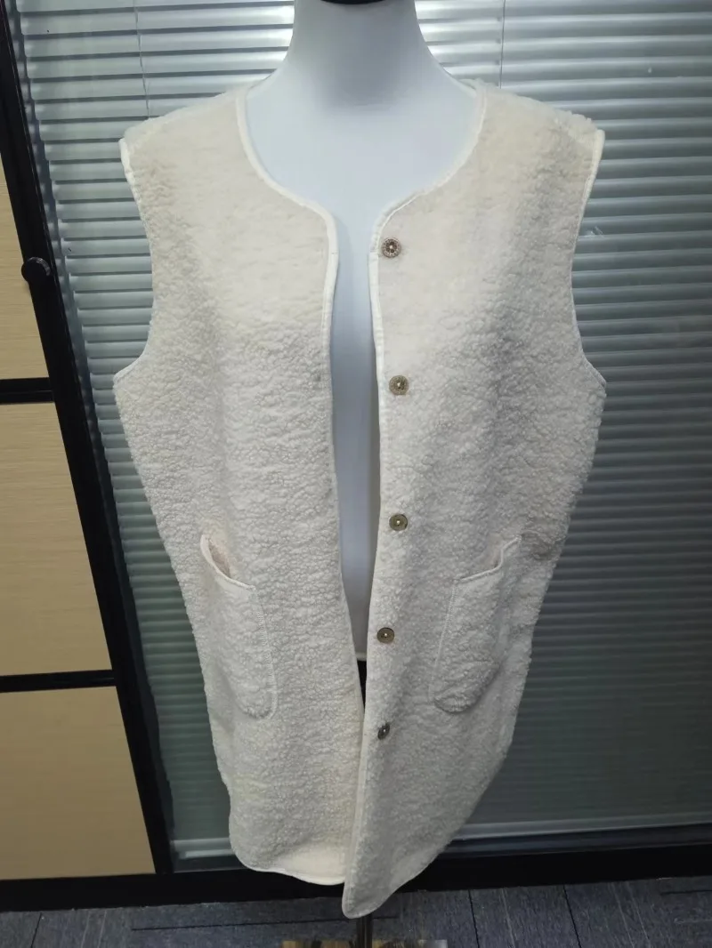 Women Winter Vest Waistcoats Single-breasted Pocket Leisure All-match Female Fashion Elegant Sleeveless Chic Lambswool Waistcoat