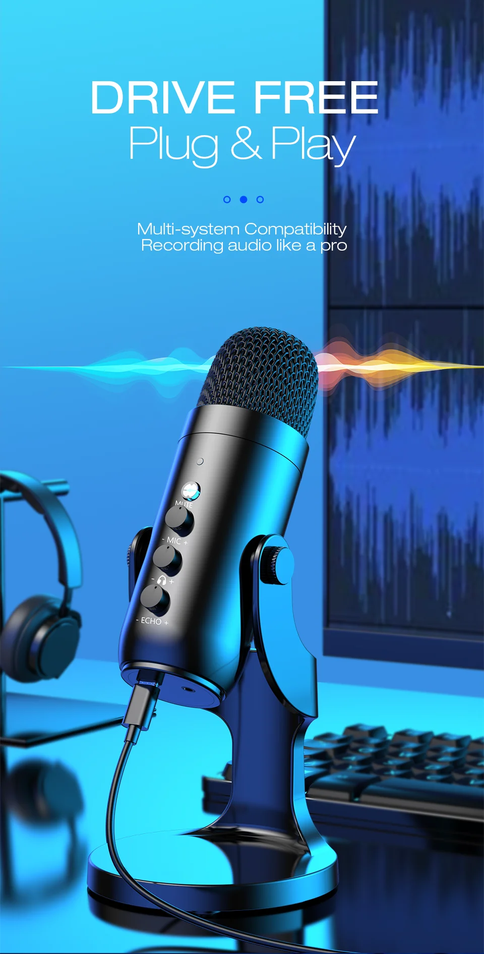 Haomuren Professional USB Condenser Microphone Studio Recording Mic for PC  Computer Phone Gaming Streaming Podcasting K66 - AliExpress