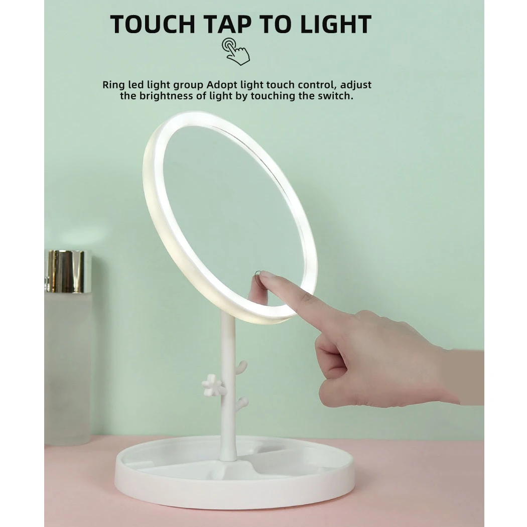 3 Colors Light Led Makeup Mirror With Stand Design Charging Bench Makeup Mirror Ins Girls Small Portable
