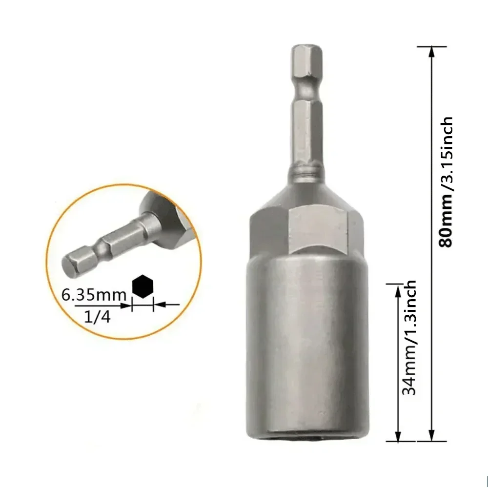 5.5-19mm Impact Socket Adapter 80mm Length Deepen Nut Driver Drill Bit Set for Power Tools 1/4-inch Hex Shank Wrench Screw 3