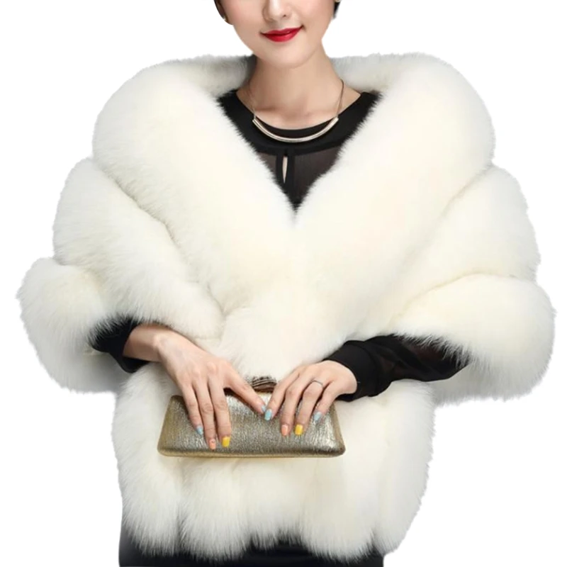 

Womens Winter Faux Fur Scarf Collar Shrug V-Neck Shawl Wrap Stole Bridal Cloak