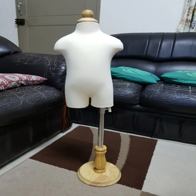 Half Torso Realistic Sewing Cloth Mannequin for Body Dress Display, Circular Wood Base, Flexible Fabric, M00088, 1-2 Year