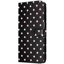 Wave Dot Pattern Leather Flip Wallet Card Case Cover - iPhone 12 Mini (Black)