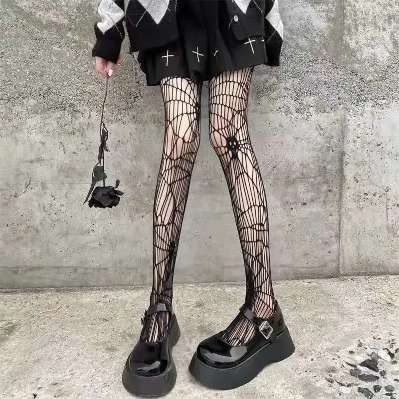 

Gothic Dark Girls Skull Hollowed Out Tights Punk Women Sexy Fishnet Black Stockings Goth Lolita Nylon Spider Web Mesh Pantyhose