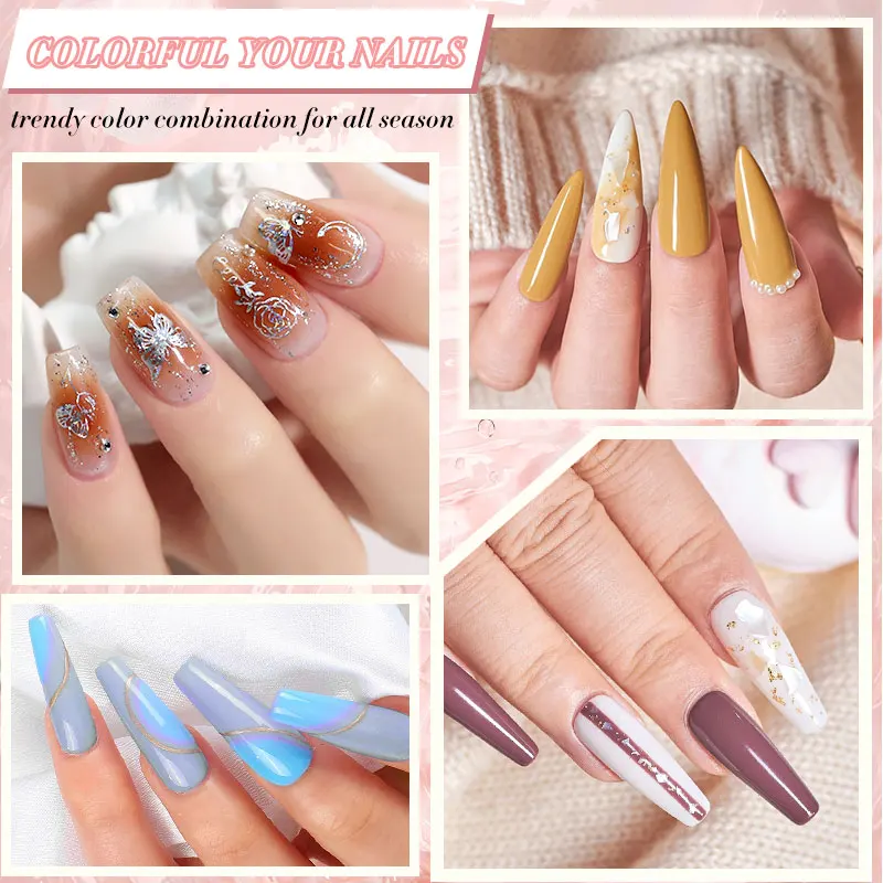 Summer 12 Colors 8ml Gel Nail Polish Set with Base Glossy Matte Top Coat Flash Nail Polish Set Manicure Kit Gifts for Women 6